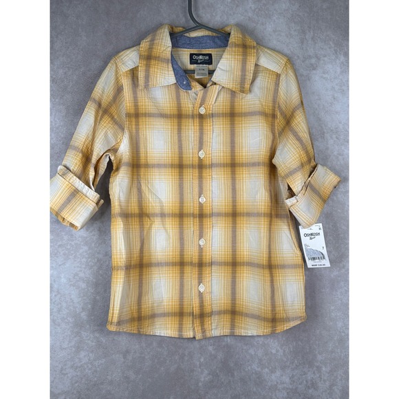 OshKosh B'gosh Other - NWT OshKosh B'gosh Kids Plaid Button Down Shirt‎ Size 7 Yellow White